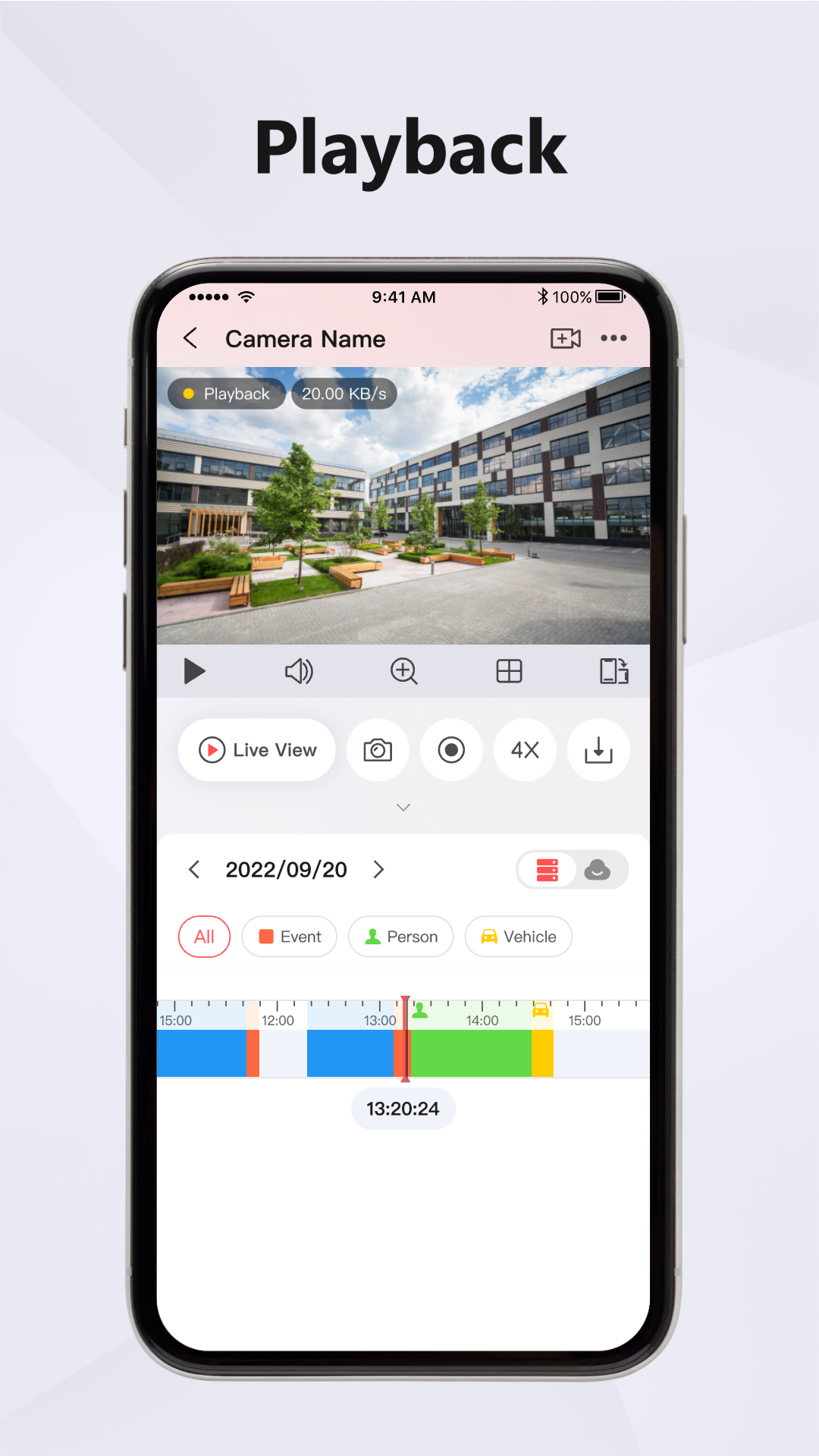 Smartphone displaying live CCTV feed